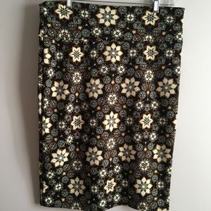 LulaRoe Cassie Skirt - Brown w Turquoise Accents